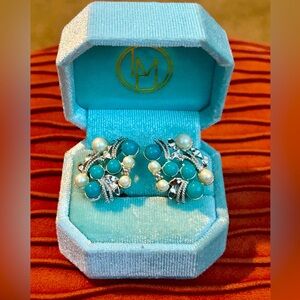 Emmons Vintage Clip On Turquoise and Pearl Earrings